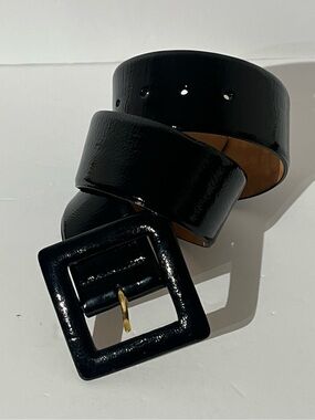 W. Kleinberg Black Patent Leather Belt with Large Square Buckle - $195